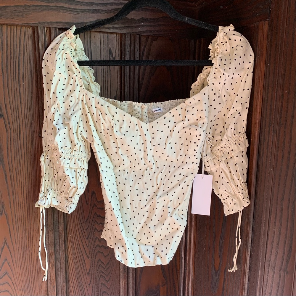 Reformation bustier polka dot blouse in ivory size 12